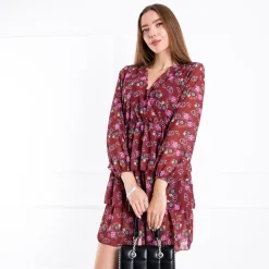 Sukienki Letnie|Sukienki Krótkie^Royalfashion Bordowa damska sukienka w kwiaty - Odzież Bordowy