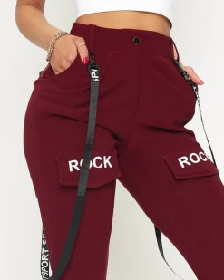 Spodnie Cargo|Spodnie Dresowe^Royalfashion Bordowe damskie materiałowe spodnie typu bojówki z szelkami - Odzież Bordowy