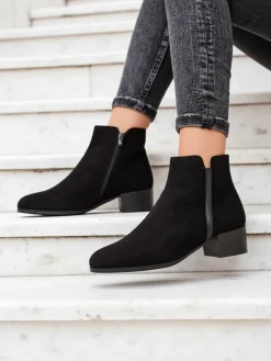 Botki Z Delikatnym Ociepleniem|Botki Na Płaskim Obcasie^Royalfashion Botki Amicus Nero Elegante na Jesień i Zimę