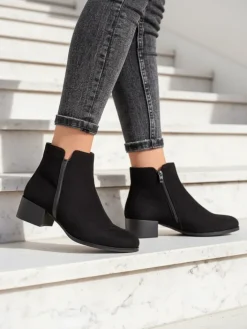 Botki Z Delikatnym Ociepleniem|Botki Na Płaskim Obcasie^Royalfashion Botki Amicus Nero Elegante na Jesień i Zimę