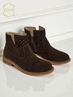 Botki Bez Ocieplenia|Botki Na Płaskim Obcasie^Royalfashion Botki Ariadne z naturalnego zamszu ciemnobrązowe, płaskie obcasy 3 cm Ciemnobrązowy