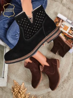 Botki Bez Ocieplenia|Botki Na Płaskim Obcasie^Royalfashion Botki Aurelia Nero zamszowe ażurowe botki damskie płaski obcas 3cm czarny