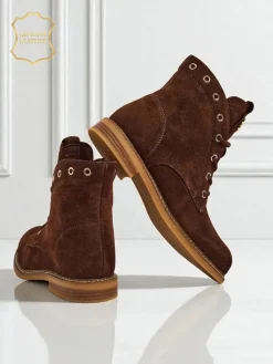 Botki Bez Ocieplenia|Botki Sznurowane^Royalfashion Botki damskie Aurelia Romano z naturalnego zamszu – brązowe, z futerkiem brązowy