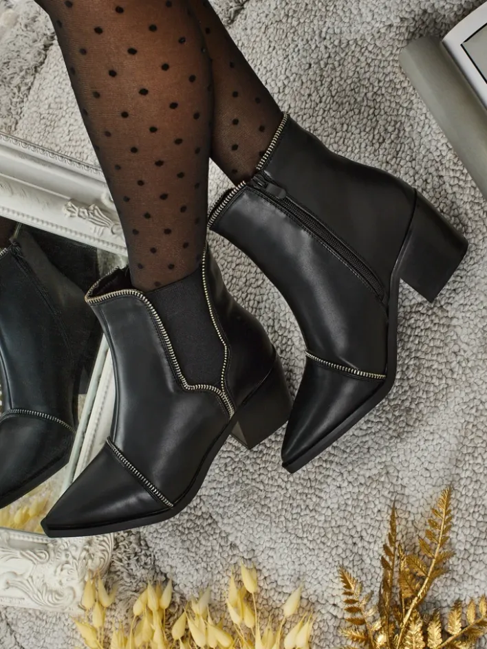 Botki Z Delikatnym Ociepleniem|Botki Na Słupku^Royalfashion Botki damskie eko skórzane na słupku Omen Glade