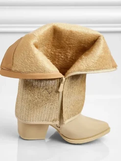 Botki Z Delikatnym Ociepleniem|Botki Na Słupku^Royalfashion Botki damskie eko skórzane na słupku z ozdobną cholewką Virelia beżowy