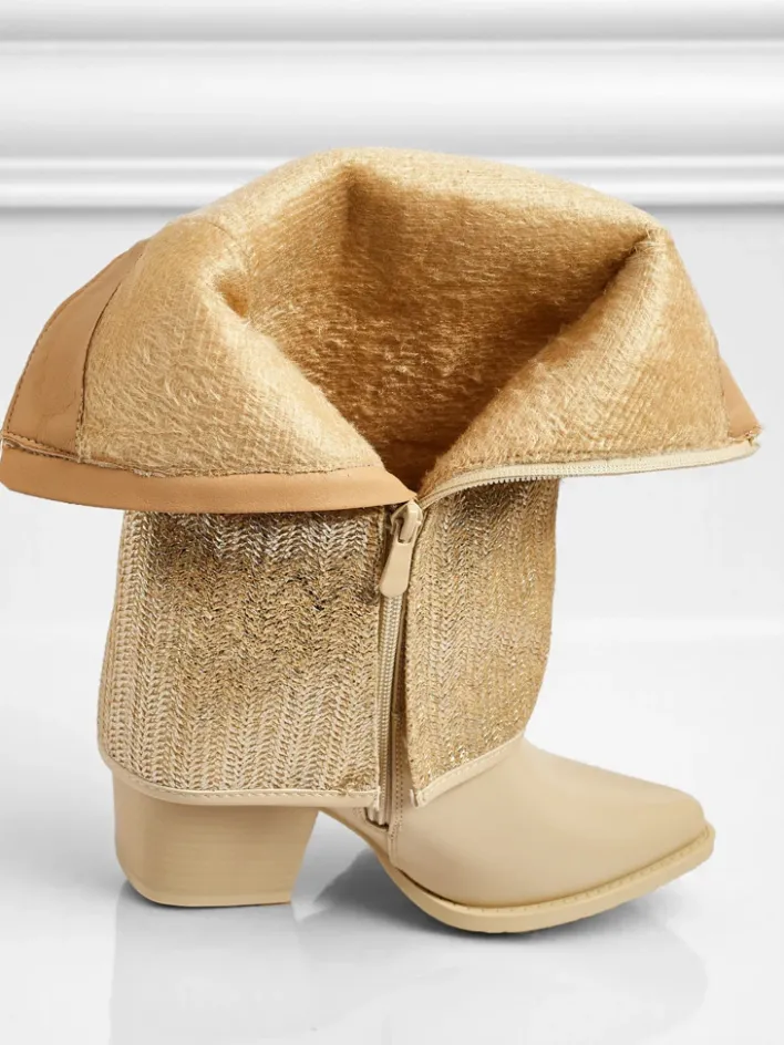 Botki Z Delikatnym Ociepleniem|Botki Na Słupku^Royalfashion Botki damskie eko skórzane na słupku z ozdobną cholewką Virelia beżowy