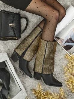 Botki Z Delikatnym Ociepleniem|Botki Na Słupku^Royalfashion Botki damskie eko skórzane na słupku z ozdobną cholewką Virelia czarny