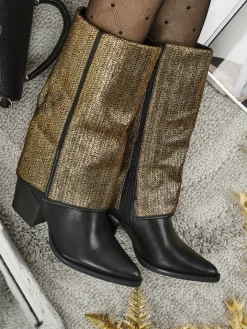 Botki Z Delikatnym Ociepleniem|Botki Na Słupku^Royalfashion Botki damskie eko skórzane na słupku z ozdobną cholewką Virelia czarny