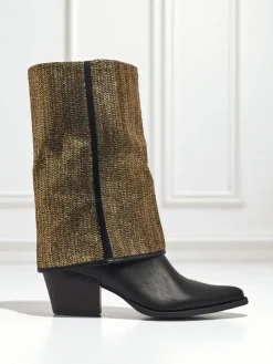 Botki Z Delikatnym Ociepleniem|Botki Na Słupku^Royalfashion Botki damskie eko skórzane na słupku z ozdobną cholewką Virelia czarny