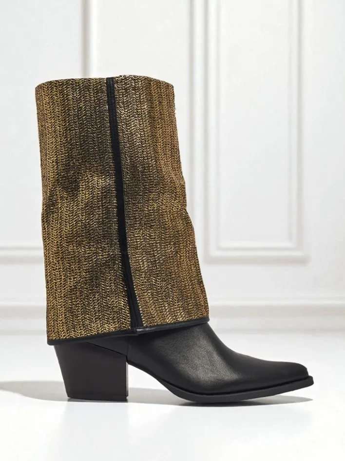 Botki Z Delikatnym Ociepleniem|Botki Na Słupku^Royalfashion Botki damskie eko skórzane na słupku z ozdobną cholewką Virelia czarny