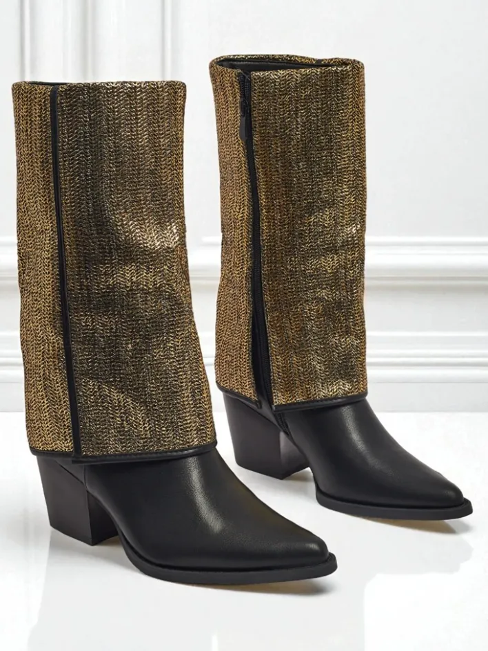 Botki Z Delikatnym Ociepleniem|Botki Na Słupku^Royalfashion Botki damskie eko skórzane na słupku z ozdobną cholewką Virelia czarny