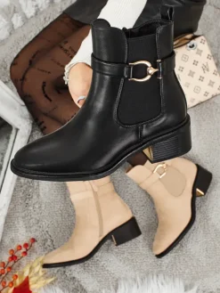 Botki Z Delikatnym Ociepleniem|Botki Na Płaskim Obcasie^Royalfashion Botki damskie eko skórzane Calivra czarny