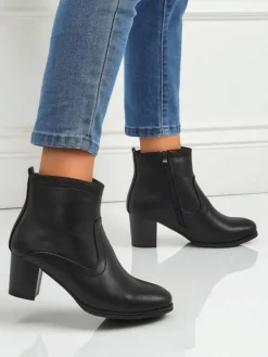 Botki Z Delikatnym Ociepleniem|Botki Na Słupku^Royalfashion Botki damskie eko skórzane na obcasie Lunar Crest