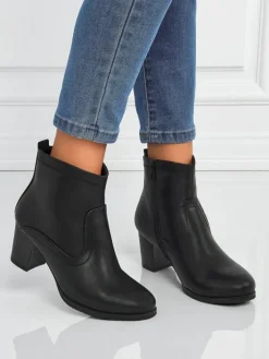 Botki Z Delikatnym Ociepleniem|Botki Na Słupku^Royalfashion Botki damskie eko skórzane na obcasie Lunar Crest