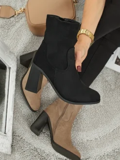 Botki Bez Ocieplenia|Botki Na Słupku^Royalfashion Botki damskie eko zamszowe na słupku Rune Fast czarny