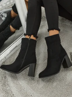 Botki Bez Ocieplenia|Botki Na Słupku^Royalfashion Botki damskie eko zamszowe na słupku Rune Fast czarny