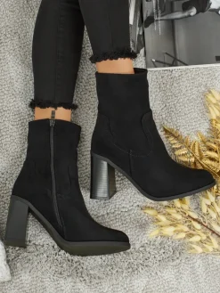 Botki Bez Ocieplenia|Botki Na Słupku^Royalfashion Botki damskie eko zamszowe na słupku Rune Fast czarny