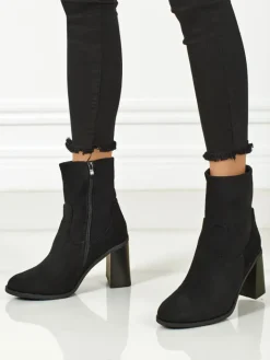 Botki Bez Ocieplenia|Botki Na Słupku^Royalfashion Botki damskie eko zamszowe na słupku Rune Fast czarny