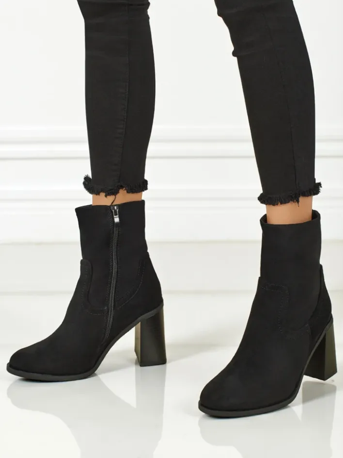 Botki Bez Ocieplenia|Botki Na Słupku^Royalfashion Botki damskie eko zamszowe na słupku Rune Fast czarny