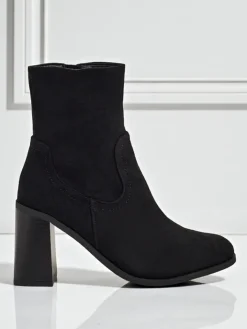 Botki Bez Ocieplenia|Botki Na Słupku^Royalfashion Botki damskie eko zamszowe na słupku Rune Fast czarny