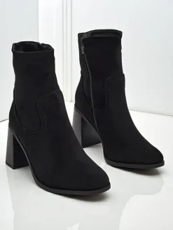 Botki Bez Ocieplenia|Botki Na Słupku^Royalfashion Botki damskie eko zamszowe na słupku Rune Fast czarny