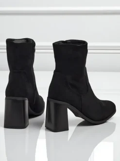 Botki Bez Ocieplenia|Botki Na Słupku^Royalfashion Botki damskie eko zamszowe na słupku Rune Fast czarny