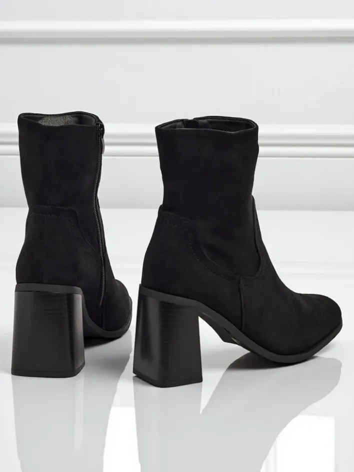 Botki Bez Ocieplenia|Botki Na Słupku^Royalfashion Botki damskie eko zamszowe na słupku Rune Fast czarny