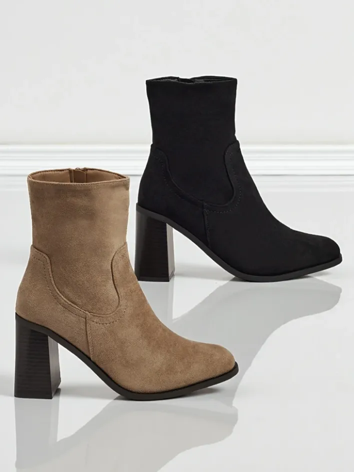 Botki Bez Ocieplenia|Botki Na Słupku^Royalfashion Botki damskie eko zamszowe na słupku Rune Fast czarny