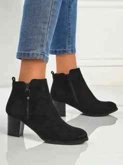 Botki Z Delikatnym Ociepleniem|Botki Na Słupku^Royalfashion Botki damskie eko zamszowe na obcasie Midnight Bloom