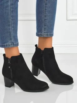 Botki Z Delikatnym Ociepleniem|Botki Na Słupku^Royalfashion Botki damskie eko zamszowe na obcasie Midnight Bloom