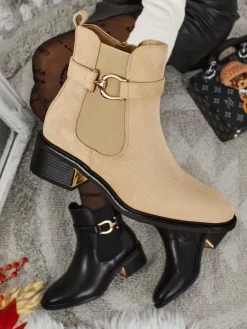 Botki Z Delikatnym Ociepleniem|Botki Na Płaskim Obcasie^Royalfashion Botki damskie eko zamszowe Calivra beżowy