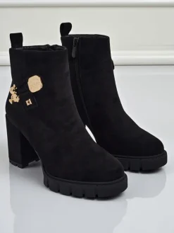 Botki Z Delikatnym Ociepleniem|Botki Na Słupku^Royalfashion Botki damskie eko zamszowe na słupku Bearr czarny