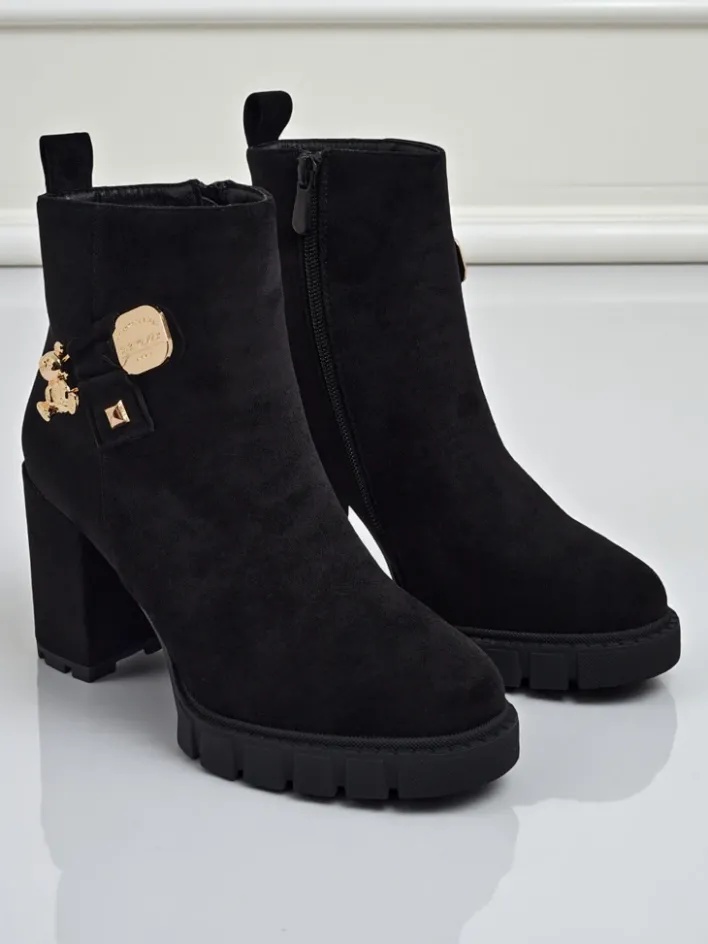 Botki Z Delikatnym Ociepleniem|Botki Na Słupku^Royalfashion Botki damskie eko zamszowe na słupku Bearr czarny