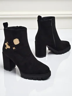 Botki Z Delikatnym Ociepleniem|Botki Na Słupku^Royalfashion Botki damskie eko zamszowe na słupku Bearr czarny