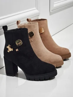 Botki Z Delikatnym Ociepleniem|Botki Na Słupku^Royalfashion Botki damskie eko zamszowe na słupku Bearr czarny