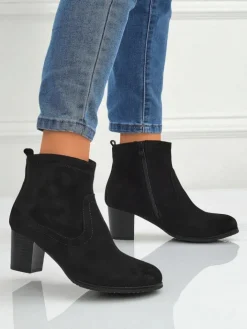 Botki Z Delikatnym Ociepleniem|Botki Na Słupku^Royalfashion Botki damskie eko zamszowe na obcasie Crimson Echo