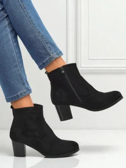 Botki Z Delikatnym Ociepleniem|Botki Na Słupku^Royalfashion Botki damskie eko zamszowe na obcasie Crimson Echo