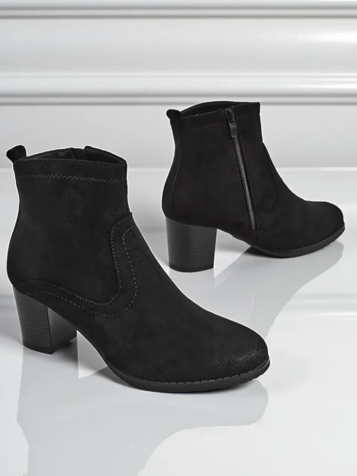 Botki Z Delikatnym Ociepleniem|Botki Na Słupku^Royalfashion Botki damskie eko zamszowe na obcasie Crimson Echo