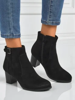 Botki Na Słupku|Nowość^Royalfashion Botki damskie eko zamszowe na obcasie Crimson Dusk