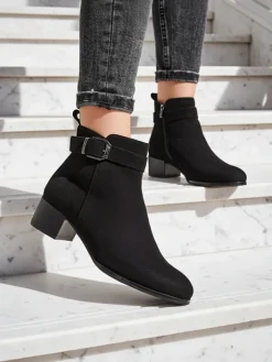 Botki Z Delikatnym Ociepleniem|Botki Na Płaskim Obcasie^Royalfashion Botki Elegante Nero z Ekoskóry czarny