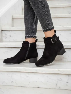 Botki Z Delikatnym Ociepleniem|Botki Na Płaskim Obcasie^Royalfashion Botki Elegante Nero z Ekoskóry czarny