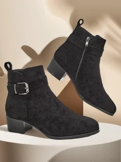 Botki Z Delikatnym Ociepleniem|Botki Na Płaskim Obcasie^Royalfashion Botki Elegante Nero z Ekoskóry czarny