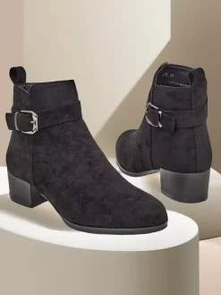 Botki Z Delikatnym Ociepleniem|Botki Na Płaskim Obcasie^Royalfashion Botki Elegante Nero z Ekoskóry czarny