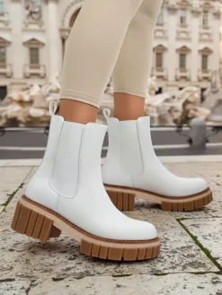 Botki Na Słupku|Nowość^Royalfashion Botki na słupku z eko nubuku Amber Walk biały