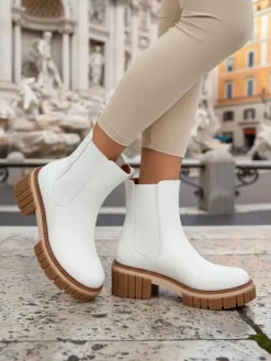 Botki Na Słupku|Nowość^Royalfashion Botki na słupku z eko nubuku Amber Walk biały