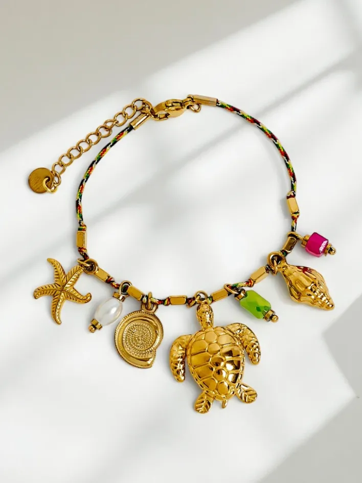 Biżuteria^Royalfashion Bransoletka Aphrodite Maretta pozłacana z zawieszkami morskimi i perełką