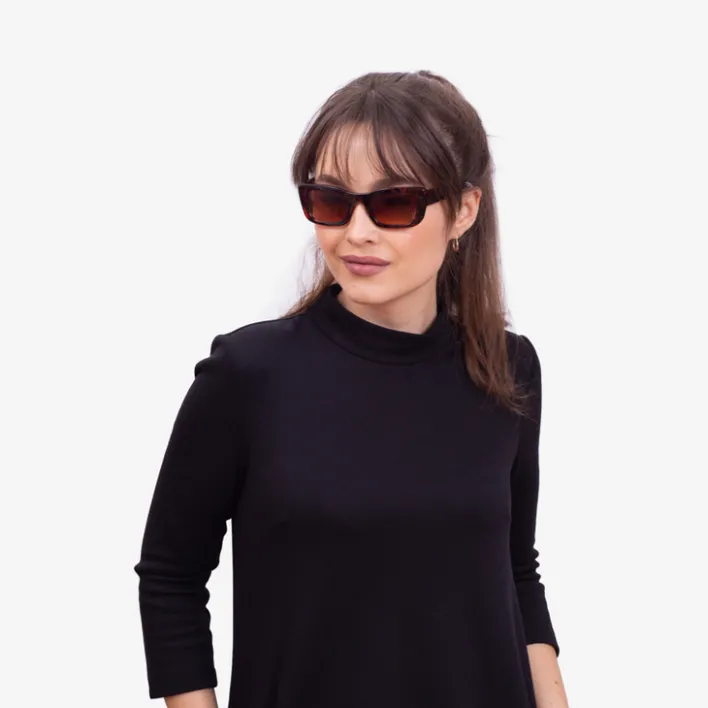 Okulary Przeciwsłoneczne^Royalfashion Brązowe damskie wąskie okulary przeciwsłoneczne w panterkę - Akcesoria Ciemnobrązowy