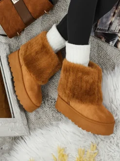 Śniegowce|Botki Na Platformie^Royalfashion Buty a'la śniegowce damskie z futerkiem Irelle Camel
