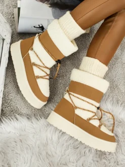 Śniegowce|Botki Na Platformie^Royalfashion Buty a'la śniegowce damskie Quill Haven Camel