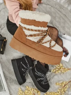 Śniegowce|Botki Na Platformie^Royalfashion Buty a'la śniegowce damskie Danira Camel